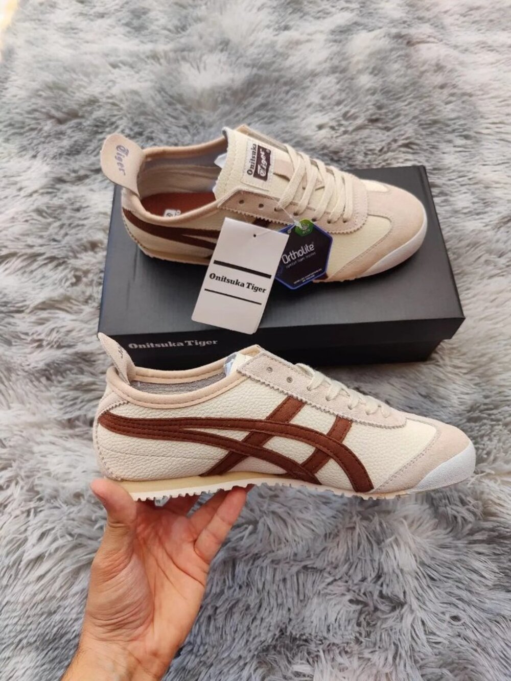Men’s Onitsuka Tiger Mexico 66 Sneakers Cream Brown Retro Low Top Shoes - Picture 2 of 7